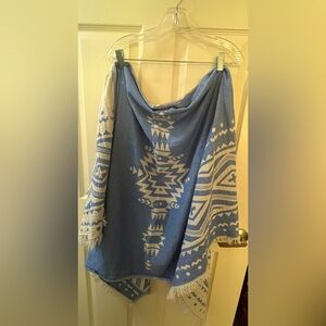 Double sided cotton linen shawl scarf wrap southwestern print